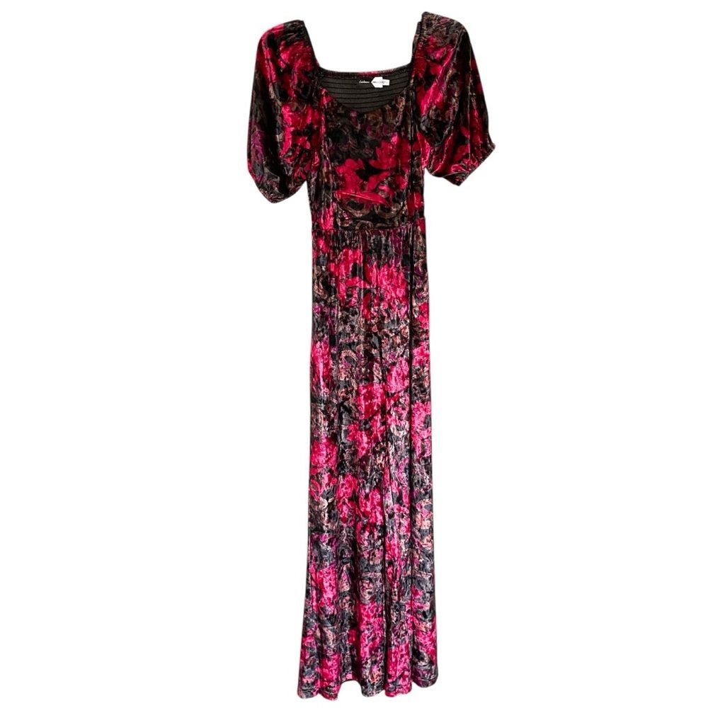 Piper and Scoot Pink Red Rose Floral Crushed Soft Velvet Jumpsuit Size XS